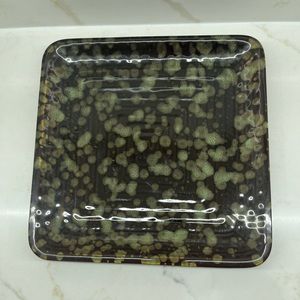 Japanese Square Sushi Dish Serving Platter Black and Green Speckled